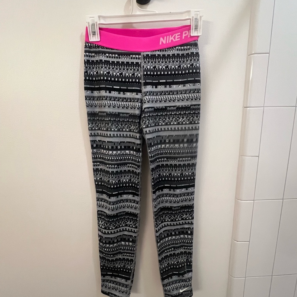 Nike Black and Pink Leggings with Geometric Design